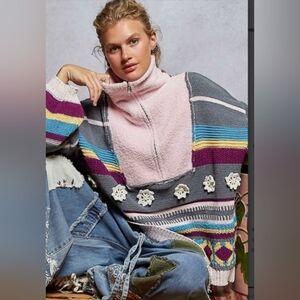 POL Pink Gray Chenille Embroidery Sweater 🩷🩶